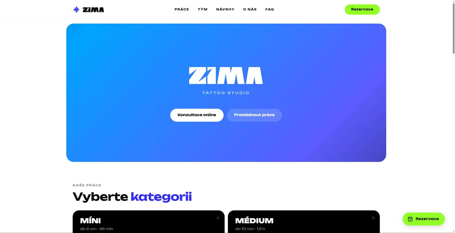 ZIMA Tattoo Studio website