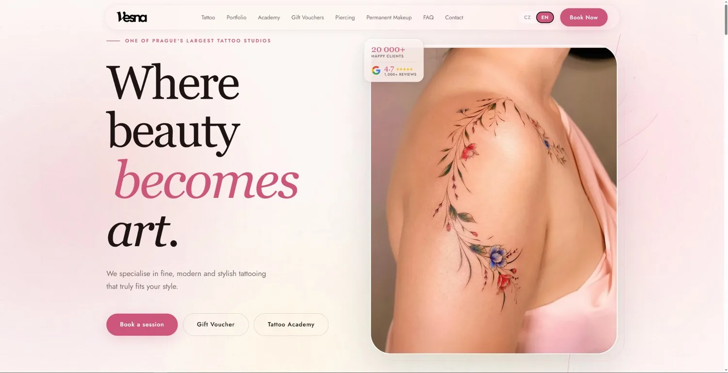 Vesna Tattoo website homepage